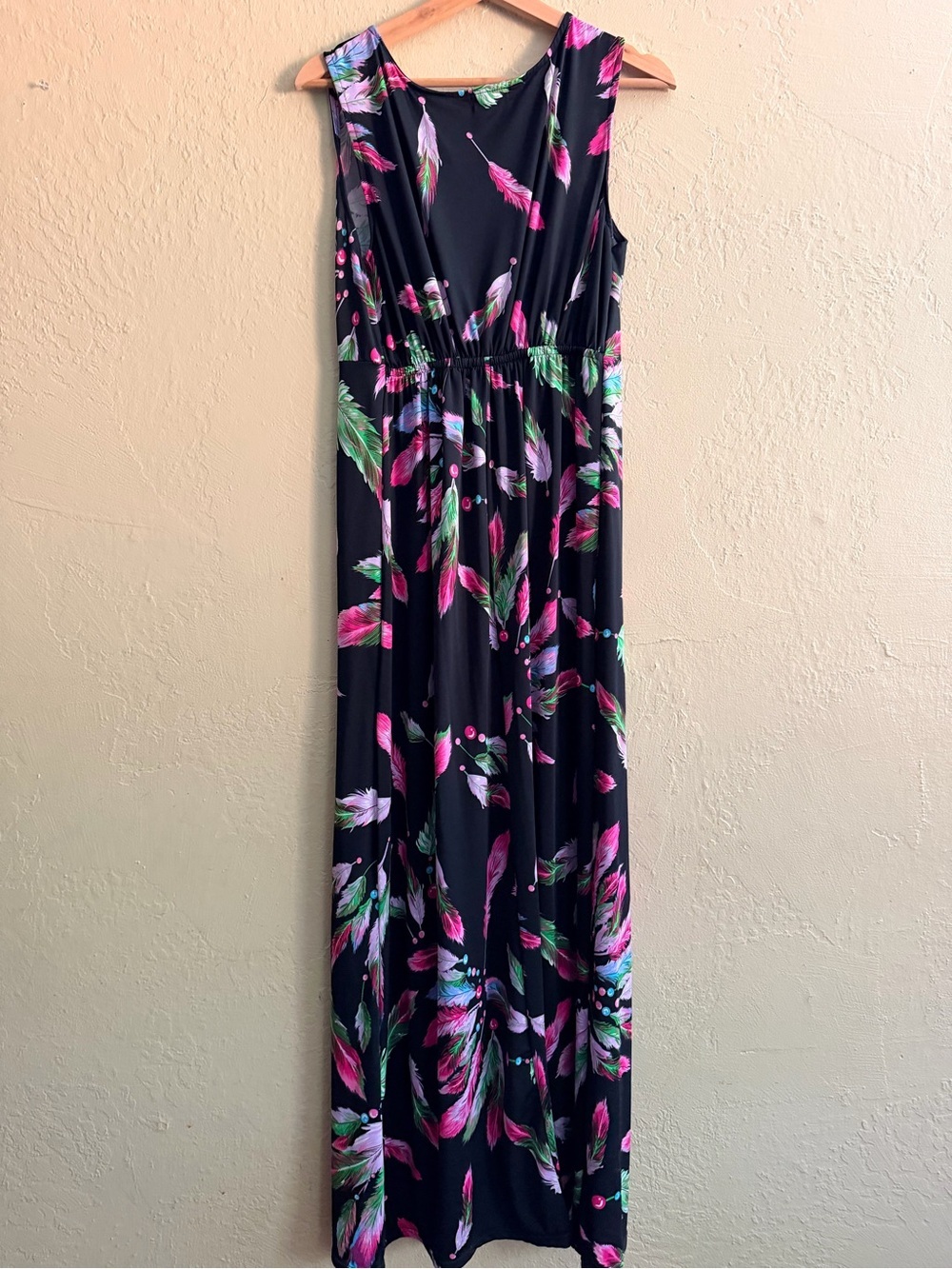 Jon & Anna Black Maxi Dress with Pink & Green Feather Print - Picture 2 of 4